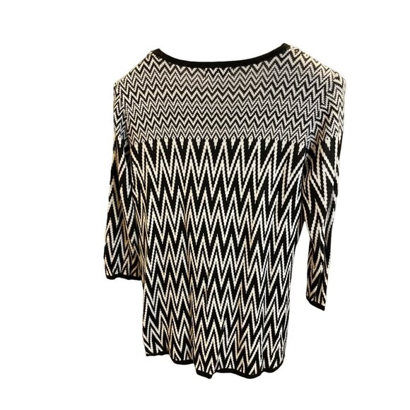 Kim Rogers. Black White Chevron Patterned Crew Neck Long Tunic Sweater Sz L - Picture 2 of 7